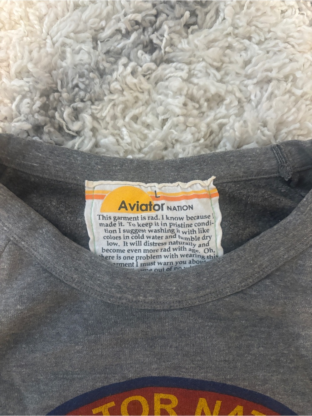 Aviator Nation Gray Crewneck Sweatshirt with Rainbow Circle Logo - Picture 3 of 3